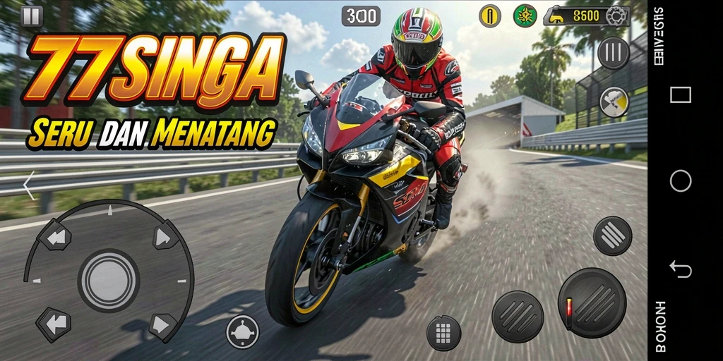 Screenshot gameplay 77SINGA dengan balapan motor yang mendebarkan.