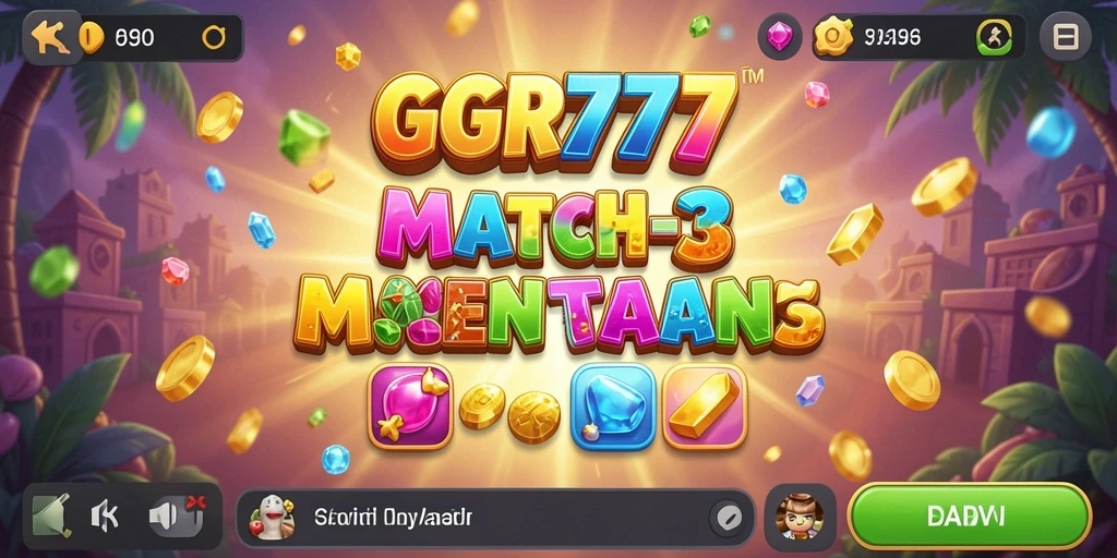 Screenshot GGR777 menampilkan gameplay match-3 dengan efek visual menarik.