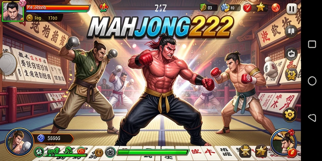 Gambaran visual pertarungan seru dalam <strong>MAHJONG222</strong> yang menampilkan karakter bertarung.