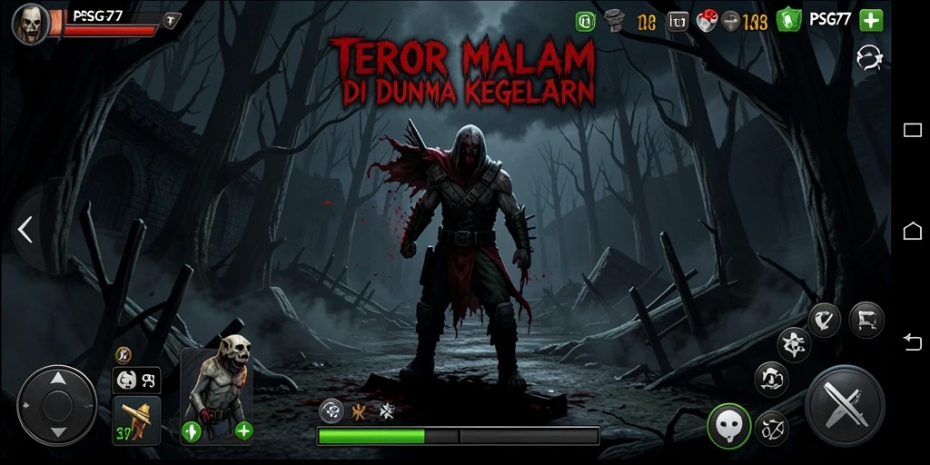 Screenshot menampilkan suasana mencekam dalam gameplay PSG77.