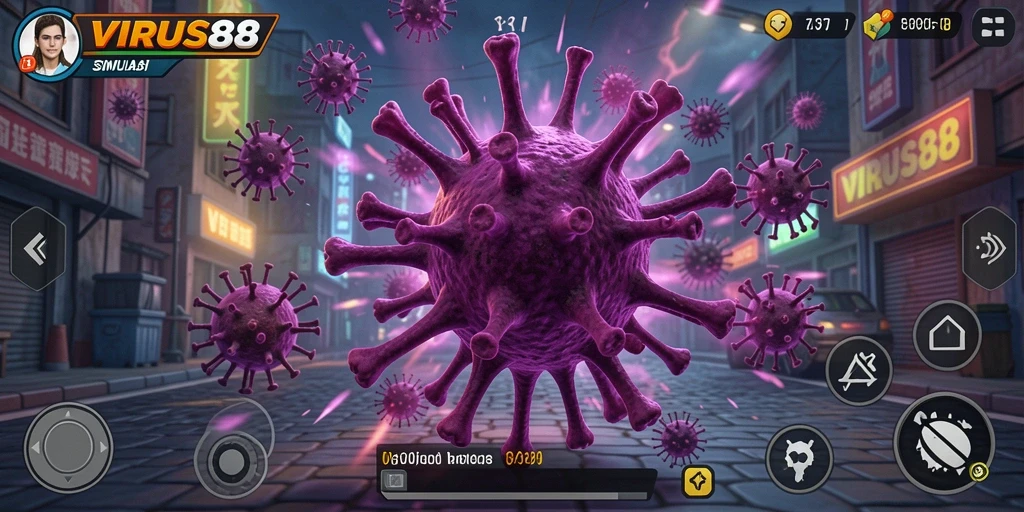 Tampilan gameplay menarik dari <strong>VIRUS88</strong> yang menggambarkan strategi menghadapi virus.
