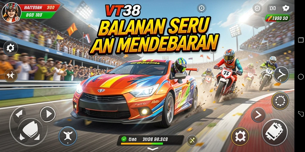 Tampilan gameplay VT38 dengan balapan mendebarkan dan grafis premium.